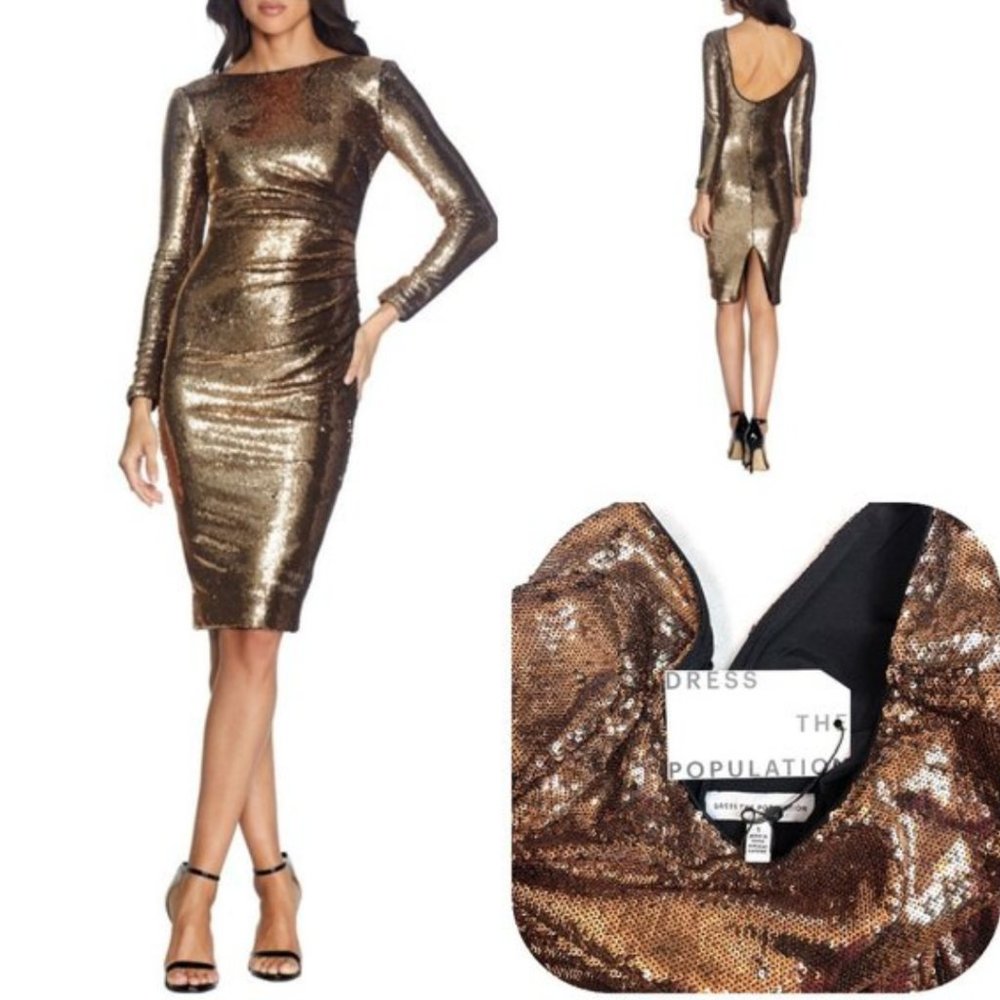NWT NM DRESS THE POPULATION Lolita Gold Sequin Dress